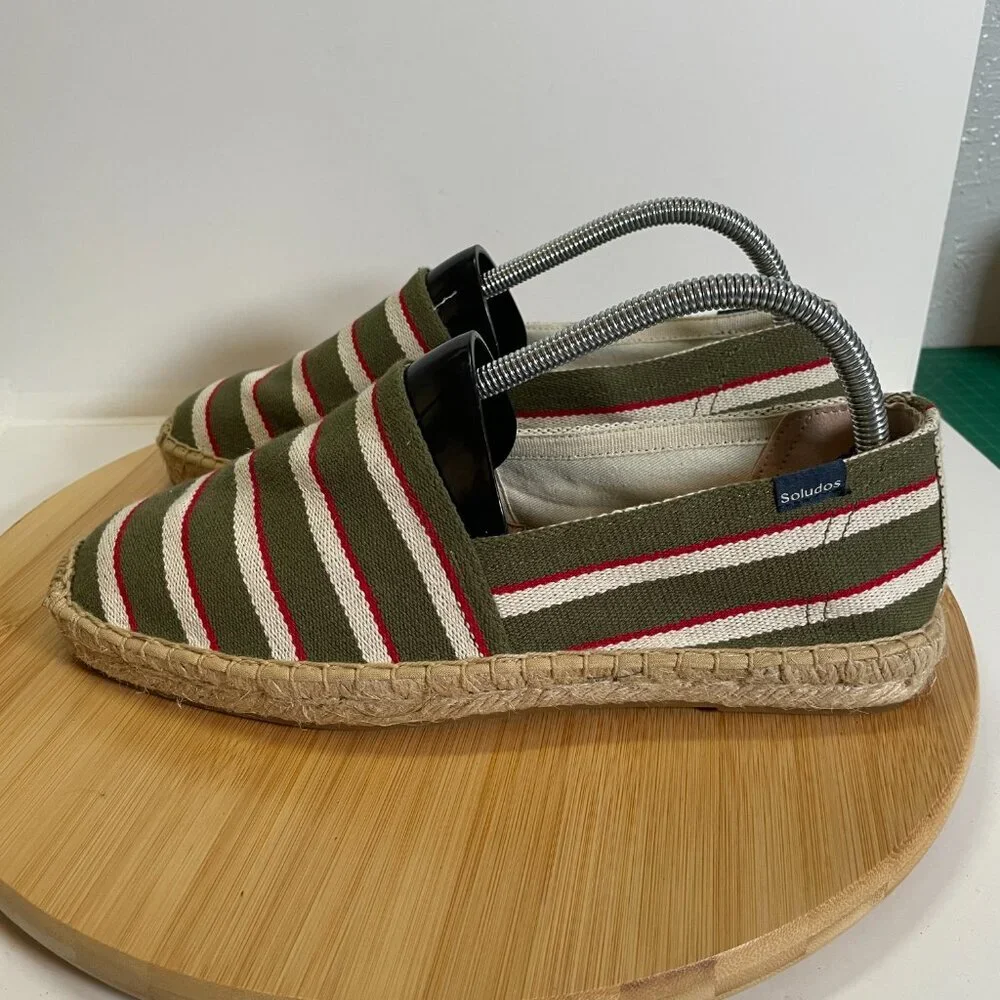 Soludos Women 8 Green White Red Stripe The Original Espadrille Slip On Flat